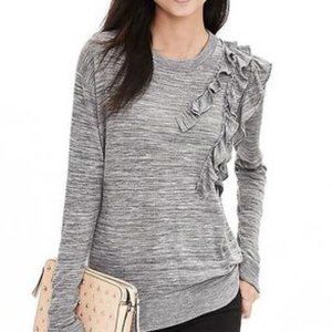 Banana Republic Gray Ruffle Shoulder Sweater